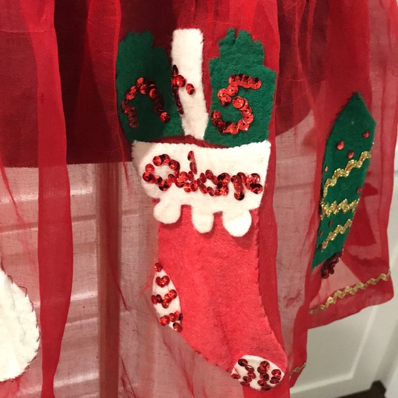 Vintage Christmas Felt Sequin Apron Handmade Santa Stocking Red Sheer Velvet - Picture 3 of 11